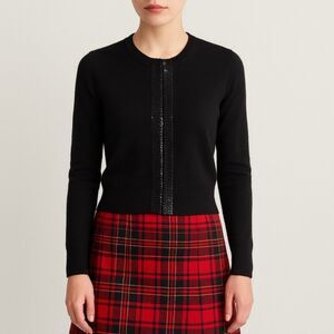 J. Crew Black Cashmere Wool Blend Full Zip Cardigan Sequin Placket Size Small